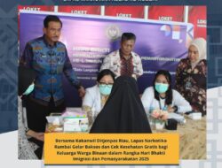 Bersama Kakanwil Ditjenpas Riau, Lapas Narkotika Rumbai Gelar Baksos dan Cek Kesehatan Gratis bagi Keluarga Warga Binaan dalam Rangka Hari Bhakti Imigrasi dan Pemasyarakatan 2025